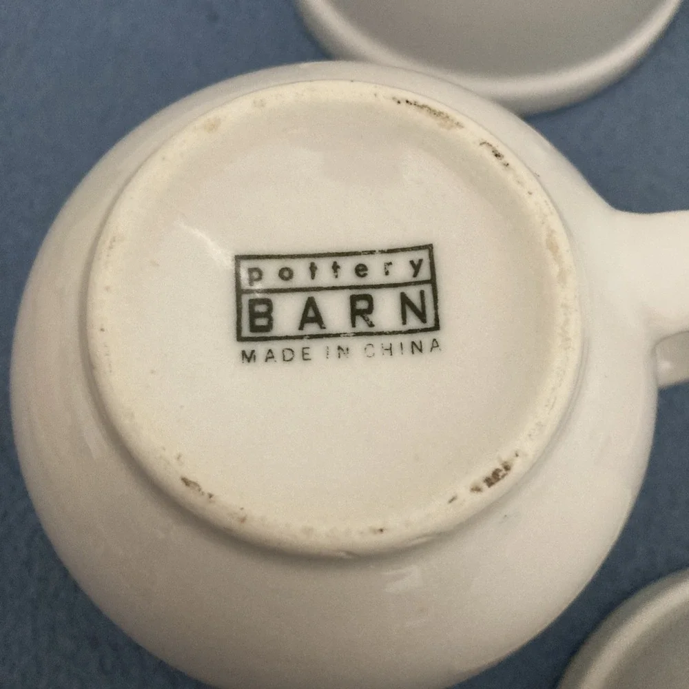 VTG Pottery Barn White Du Jour Suppertime Coffee Mugs - Set of 5